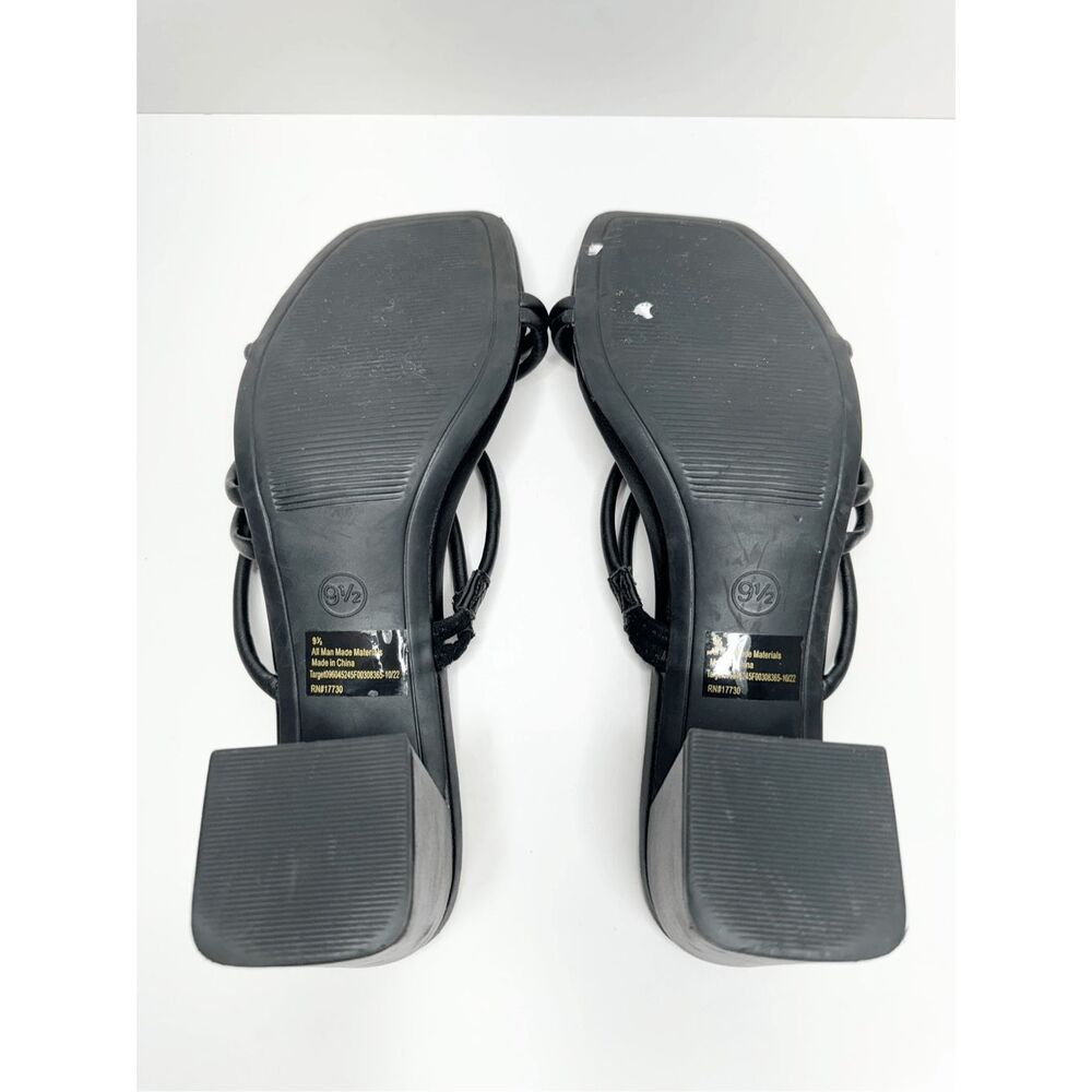 A‎ new day Sandals Strappy Black Block Heel Size 9.5 Square Open Toe - Picture 8 of 8
